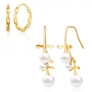 Moodear Two combination latest with no Piercing cuff Stack fake earrings for women Fashion Minimalist chunky earrings set delicate for non-tarnishing earrings for Valentine's Day gifts for girlfriend Jewelry Pendant Dangle Elegant