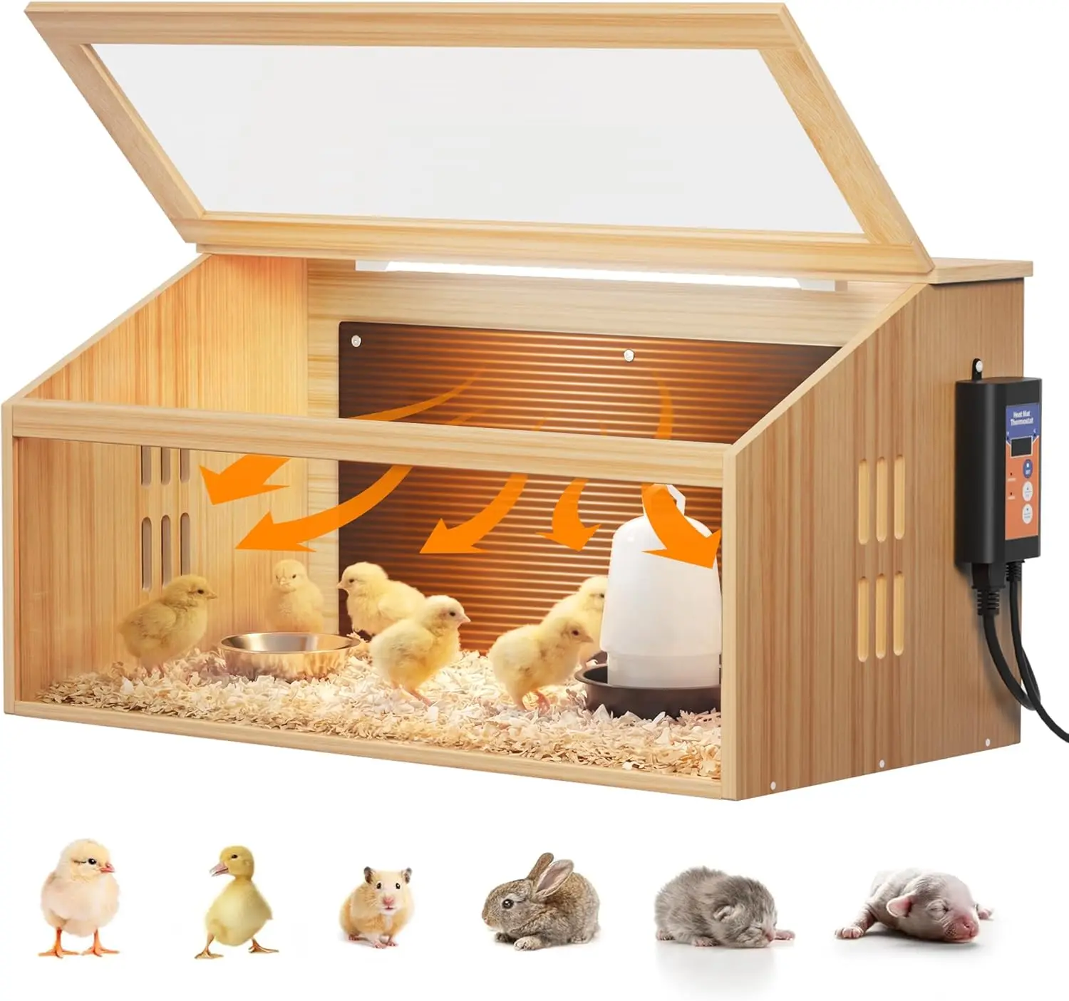 Brooder Box for Chicks Wooden, Chicken Brooder House with Thermostat & Heating Plate,All-in-One Chicken Brooder House w/Poultry Waterer, Adjustable Temp,Holds 30 Chicks Ducks Quails, 31.5"×15.7"×15.7"