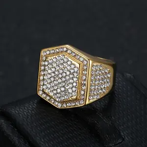 Men's Elegant Rhinestone Light Luxury Geometric Stainless Steel Ring, Cubic Zircon Inlay, Modern Minimalist Style, Ideal for Weddings, Valentine's Day Gifts, Elegant Rhinestone Ring