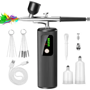 Airbrush Kit with Compressor, 48PSI High-Pressure Cordless Rechargeable Air Brush Set with 0.3mm Nozzle, Non-Clogging, Ideal for Painting, Modeling, Cake Decorating, Pastry, Makeup, and Nail Art (Black)