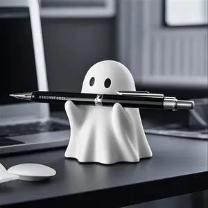 Cute Pen Holder Resin Desktop Organizer, Smiling Face Cartoonish Halloween Decor, Multi-Pen Storage, Smooth Finish, Cute Desk Accessories