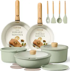 CAROTE Pots and Pans Set, Nonstick Cookware Set Detachable Handle, 19pcs Induction Kitchen Cookware Sets Non Stick with Removable Handle, RV Cookware Set, Oven Safe, Sage Green