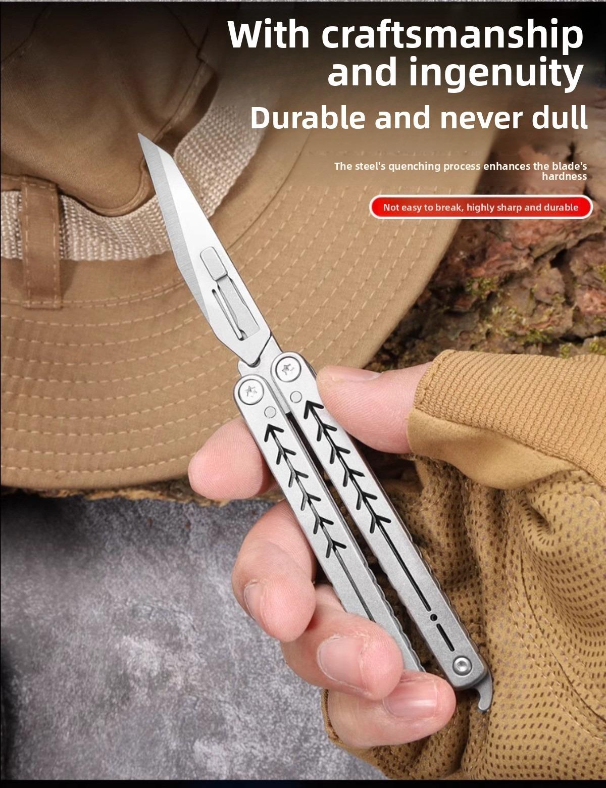 New Creative Butterfly Portable Folding Utility Knife Fruit Knife Sharp Multi-Function Keychain Knife with Replaceable Blade, Mini Portable Carving Knife Stainless Steel Pocket Knife Travel Express Knife