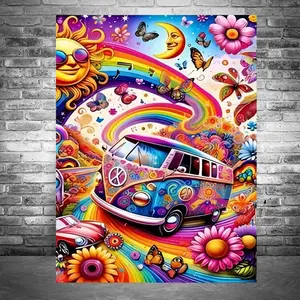 5d Diamond Mosaic Cartoon Car Rhinestone Pictures Diy Full Drill Diamond Painting Kits Handcraft Rainbow Flower Handmade Gift Home Decor Handicraft