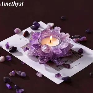 Exquisite Handmade Amethyst Lotus Crystal Aromatherapy Candle Holder, Dual-Use as Diffuser Bowl, Natural Amethyst Infused, Unique Spiritual Gift for Men & Women, Perfect for Halloween, Christmas & All Holiday Home Decor