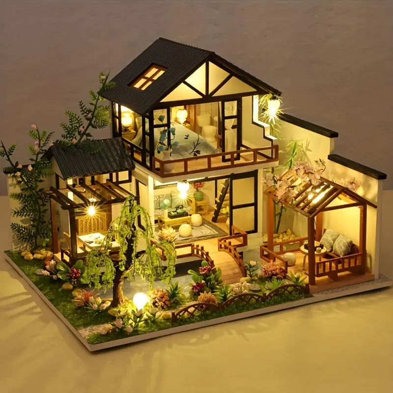 3D Wooden House Model, DIY House Kit, Assembled Model House, DIY Building Model, Perfect Gift for Teens & Adults, Creative Desktop Decorations for Home Office, Toy House Model, Toy House Kit, Gift for Her, Girl's Gift