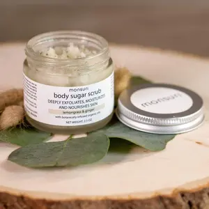 Lemongrass & Ginger Sugar Scrub for Exfoliating & Moisturizing – Natural Body Scrub with Coconut Oil, Poppy Seeds & Baobab Oil, Organic Skincare for Glowing Skin, Spa-Like Aromatherapy Scrub for Women, Dry Skin Self-Care Gift