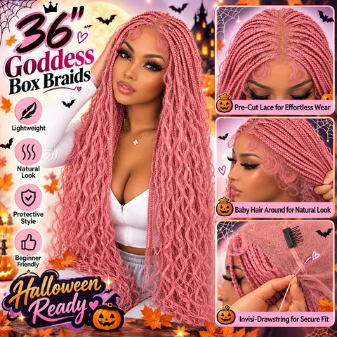 #Pink 36" Full Lace Bohemian Knotless Boho Box Braided Wig – Barbie Pink SuperNova, Lightweight, Breathable, Natural Look, Long-Lasting & Easy to Maintain Knotless Boho Wig Glueless Lace Wig #Halloween #TikTokShopStockUp #DealsForYouDays