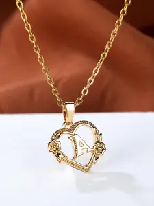 Vintage Letter Detail Heart Pendant Necklace for Women for Gift,  Elegant Stainless Steel Flowers Decor Necklace Jewelry, Female Classic Fashion Accessories for Daily Wear, Valentine's Day, Gift, Heart Design Necklace
