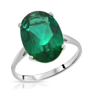 Galaxy Gold GG Stunning 4.50 Carats 14K Solid White Gold Brilliant Oval Cut Emerald Solitaire Ring with Genuine Vibrant Emerald Oval Shape Anniversary Engagement Promise Her Him Unisex (5.5)