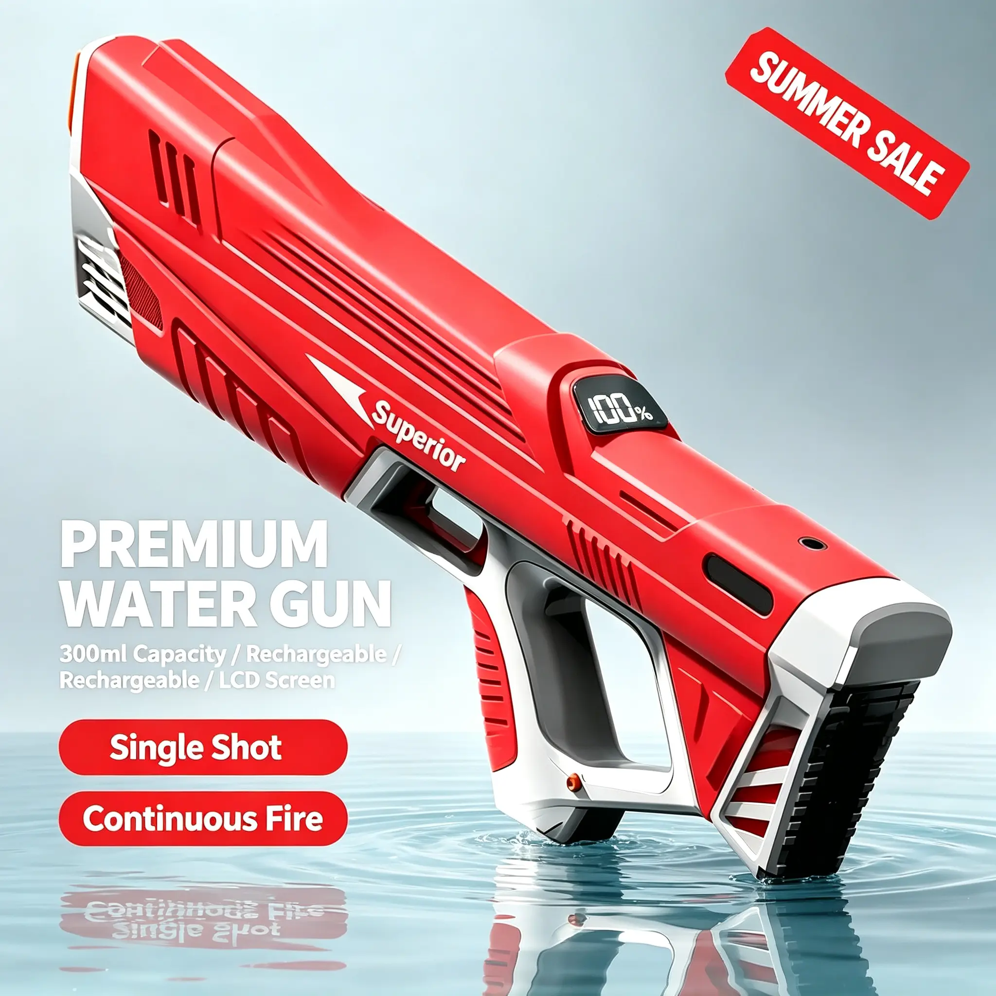 Rechargeable Electric Water Gun,300ml Water Storage,Digital Power Display,Single & Continuous Shooting Modes,Summer Outdoor Pool Beach Water Fighting Toy for Kids and Adults