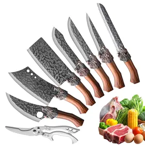8-piece Professional Chef Knife Set with Scissors - Super Sharp, Ideal for Precision Cutting of Meat, Vegetables, Fish, Boneless Knives, Butcher Knives, etc. - Perfect for Kitchen, Barbecue, Camping, and Chef Accessories