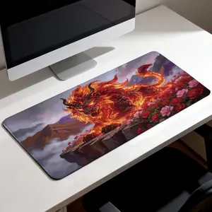 Premium Fiery Lion with Glowing Mane and Horns Illustration Sublimation Mouse Pad, 40x80cm, Non-Slip Durable, Modern Office Gaming Comfort for Daily Work and Play, Sublimation Mouse Pads