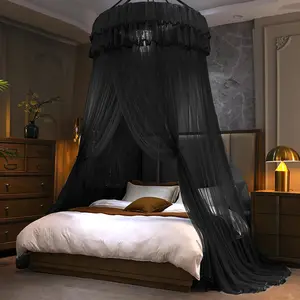 Mosquito Net Bed Canopy for Girls, Princess Canopy Bed Curtain Fine Sheer Mesh Dome Bed Canopies, Lace Tent for Kids & Adults Twin Full Queen King Bed (Black)