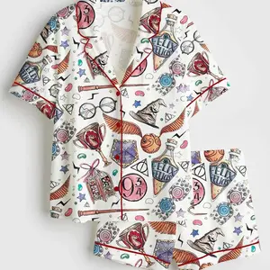 HP Wizard School Wizard Academy Magic School Satin Pajama Set, Wizard Academy Magic Pajama Sleepwear, Nightwear Set Gifts For Her