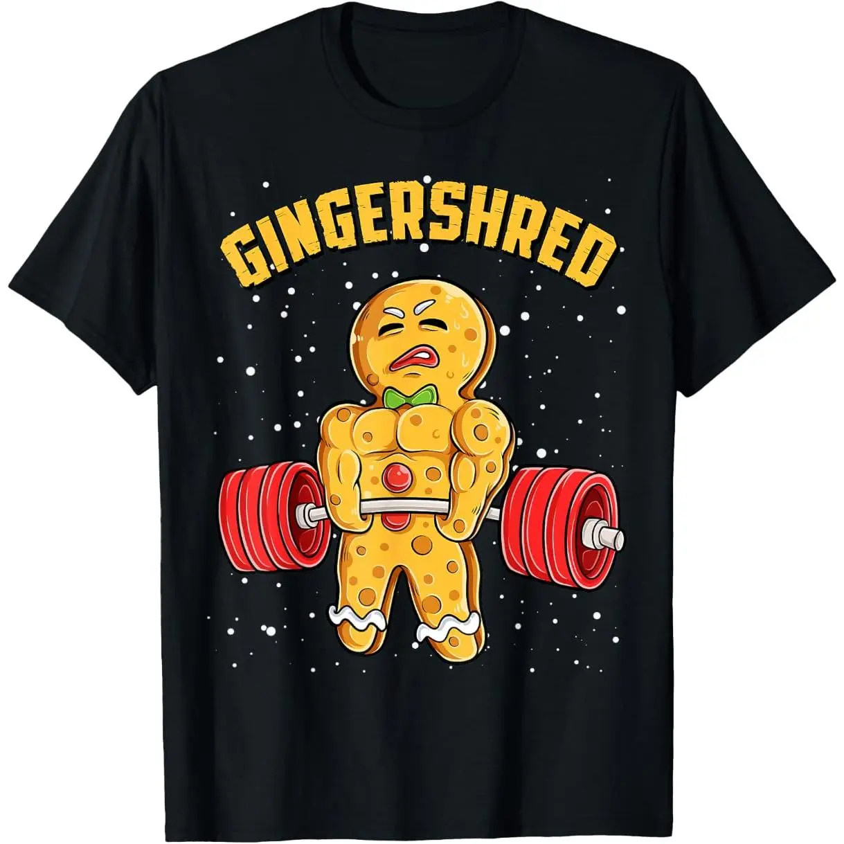 Funny Gingerbread Man Graphic Gym Bodybuilding Christmas T-Shirt - Short-Sleeve, Stretchy, Classic, Soft, Casual Sports Top