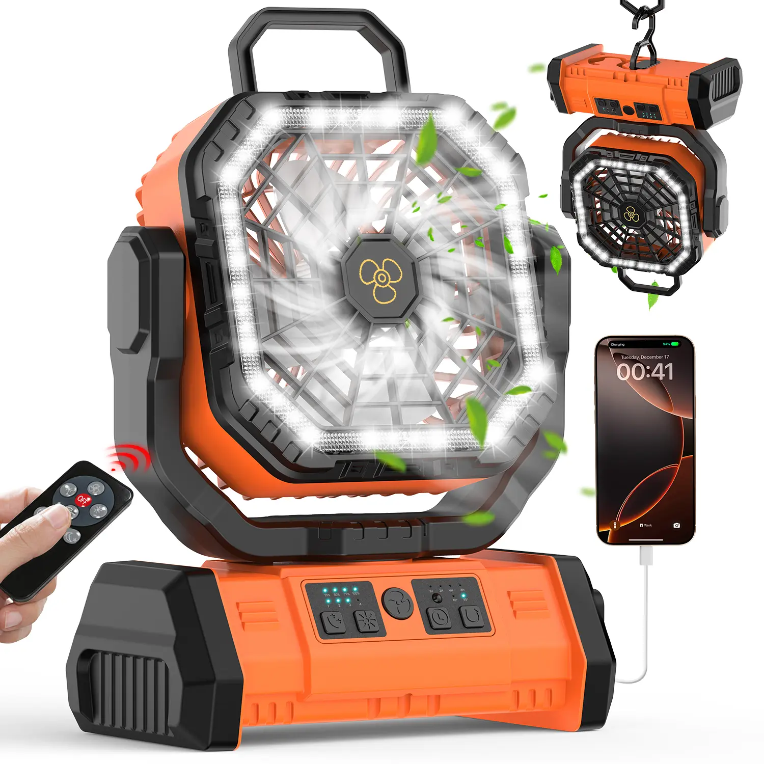 2026 Upgraded 30000mAh Multifunctional Fan - Cordless Rechargeable, LED Light, Hook, USB-C Fast Charging Portable Charger, Lightweight Compact, Batteries-Powered Cooling Solutions for Outdoor, Emergency Use