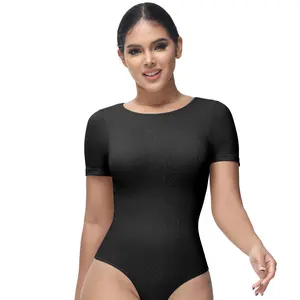 Soo Slick Women's Shapewear Bodysuit - Tummy Control, Crew Neck, Short Sleeve with Thong Design, Removable Padding for Comfort, Perfect for Everyday