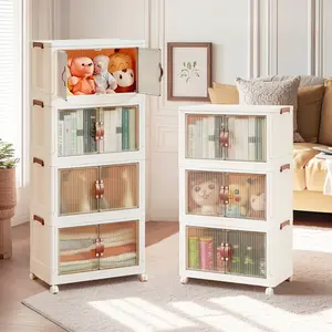 VECELO Stackable Plastic Storage Boxes with Lids and Wheels, Closet Organizers and Storage Boxes, Foldable Storage Boxes, Toy Storage Boxes, Organization and Storage Boxes for Crafts, Home, Pantry, Office, Dorm