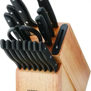 Farberware Edgekeeper 16-Piece Triple Rivet Block Set with Built-in Knife Sharpener, Black