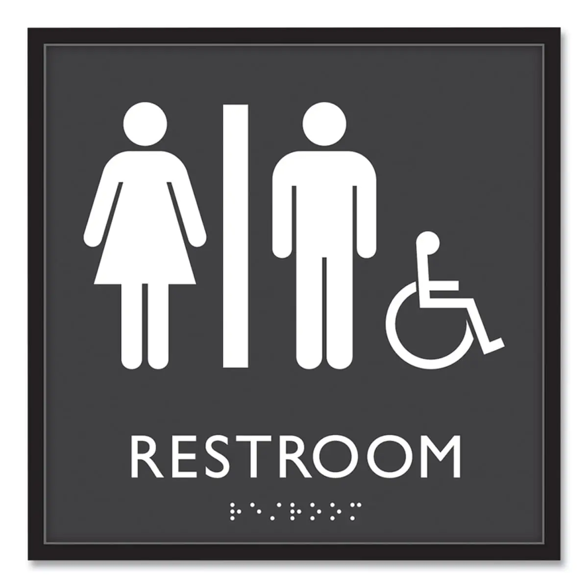 Headline USS66911 8 x 8 in. Plastic Unisex Accessible Restroom Sign Board, Clear & White