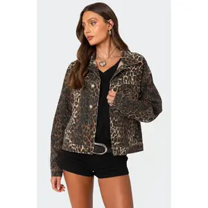 Edikted Women's Leopard Print Denim Jacket