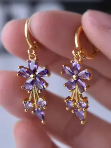 Women's Elegant Rhinestone Decor Dangle Earrings, 1 Pair Trendy Flower Design Dangle Earrings, Glittering Luxury Jewelry As Gift for Girlfriend, Jewelry Accessories