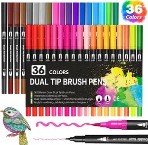 36 Color Dual-Tip Markers Brush Pens Art Set for Calligraphy, Coloring, Journaling, Writing, Fine Tip Brush Tip No Bleed