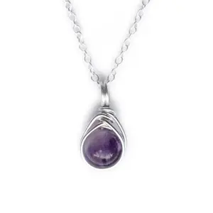 Amethyst Gemstone Pendant Necklace | Sterling Silver or Gold Dainty Simplistic 8mm Gemstone Crystal Healing