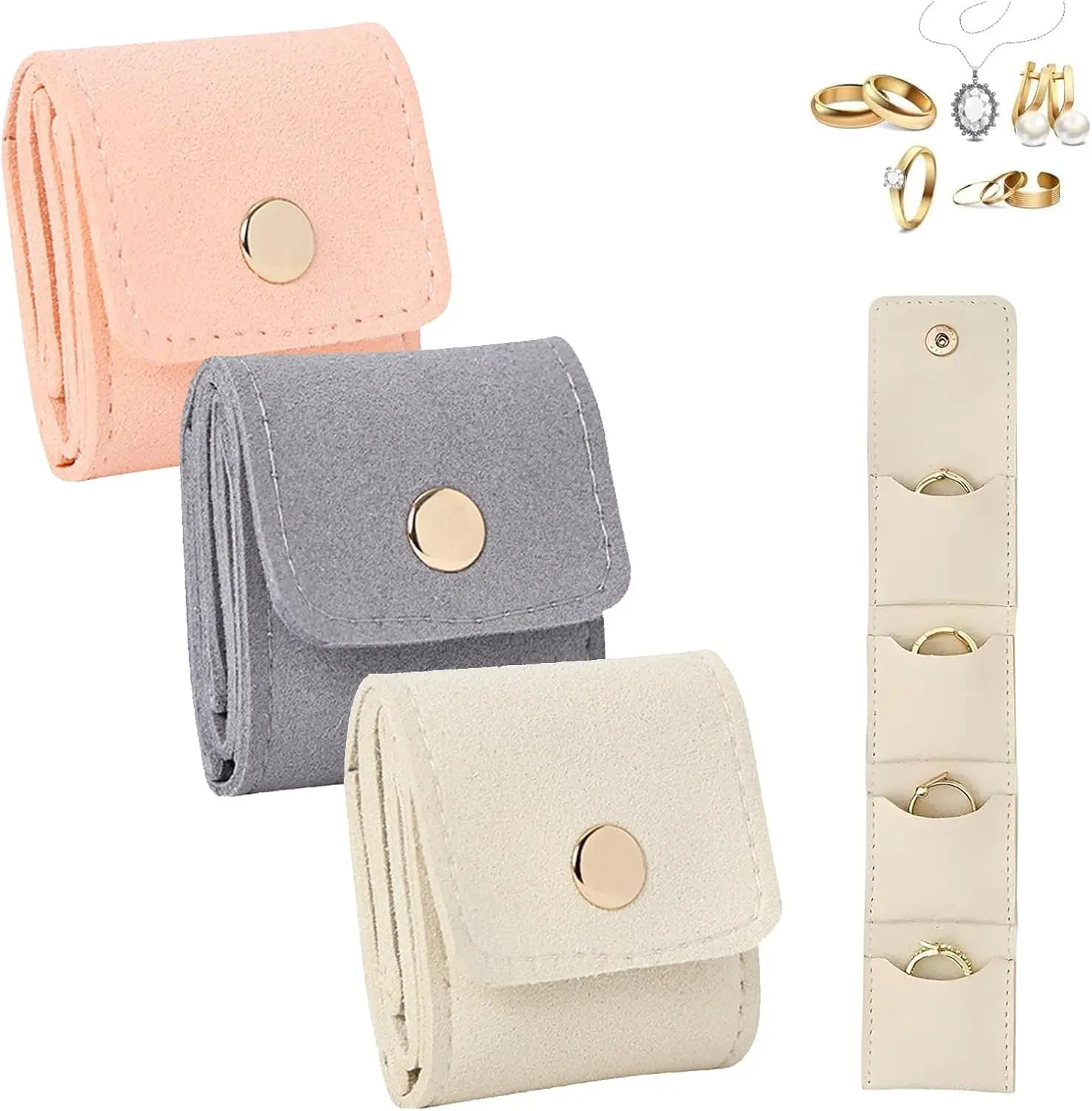 Multifunctional Travel Jewelry Storage Bag Set with Buckle,  Fashion Velvet Jewelry Roll Pouch with 4 Compartments, Jewelry Box for Necklaces, Rings, Earrings