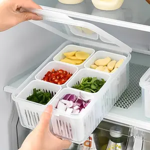 ONESHOW Modern Sealed Food Storage Box with Lid Airtight 6 Compartment Drainage Crisper for Onion Crisper Refrigerator Meal Prep Containers Kitchenware Transparent PP Material