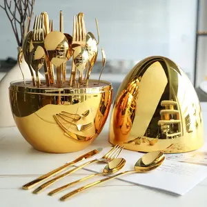 Creative Egg Design Easter Tableware Set, 24pcs Stainless Steel Cutlery & 1 Count Egg-shaped Utensils Holder for Home Use, Kitchen Table Knife, Fork, Spoon Dessert and Spoon Set, Kitchen Accessories, Kitchen Set Full Set, Utensils