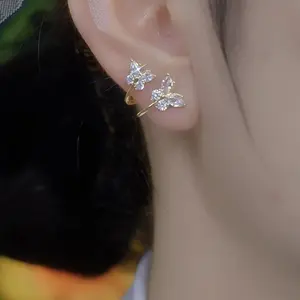 New elegant earrings with a light luxury and high-end feel, white butterfly zircon earrings, popular niche design, simple and exquisite earrings E50099-EH