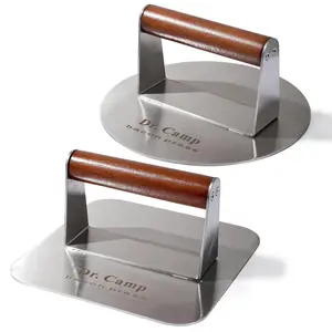 Dr.Camp 7 INCH Stainless Steel Smash,Burger Press,Burger Smasher,Hamburger Press,Patty Smasher, Meat Press, Bacon Press, Grill Press with Wood Handle (HT-B-7008) Kitchen Utensils