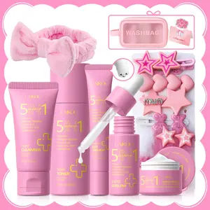 Laikou 5 in 1 Glow Up Super Skincare Set，9/8/7pcs Cleansing，Serum，Eye Cream，Face Cream，Toner,  Makeup Bag, Hairpin Suit, Card, Bandeau,Hydrating Soothing, Best Gift, Birthday Gift Ideas, Skin Care Kit for Women & Girl
