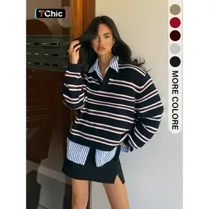 Women's Striped Knit Sweater Pullover, Casual Long Sleeve Knitwear, Comfortable Fall & Winter Fashion, Simple Style Tops