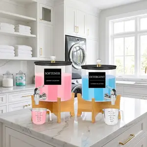 1/2 PackLaundry Detergent Dispenser Set Large Liquid Laundry Soap Dispensers with Bamboo Stands Acrylic Laundry Detergent Containers Laundry Room Organization