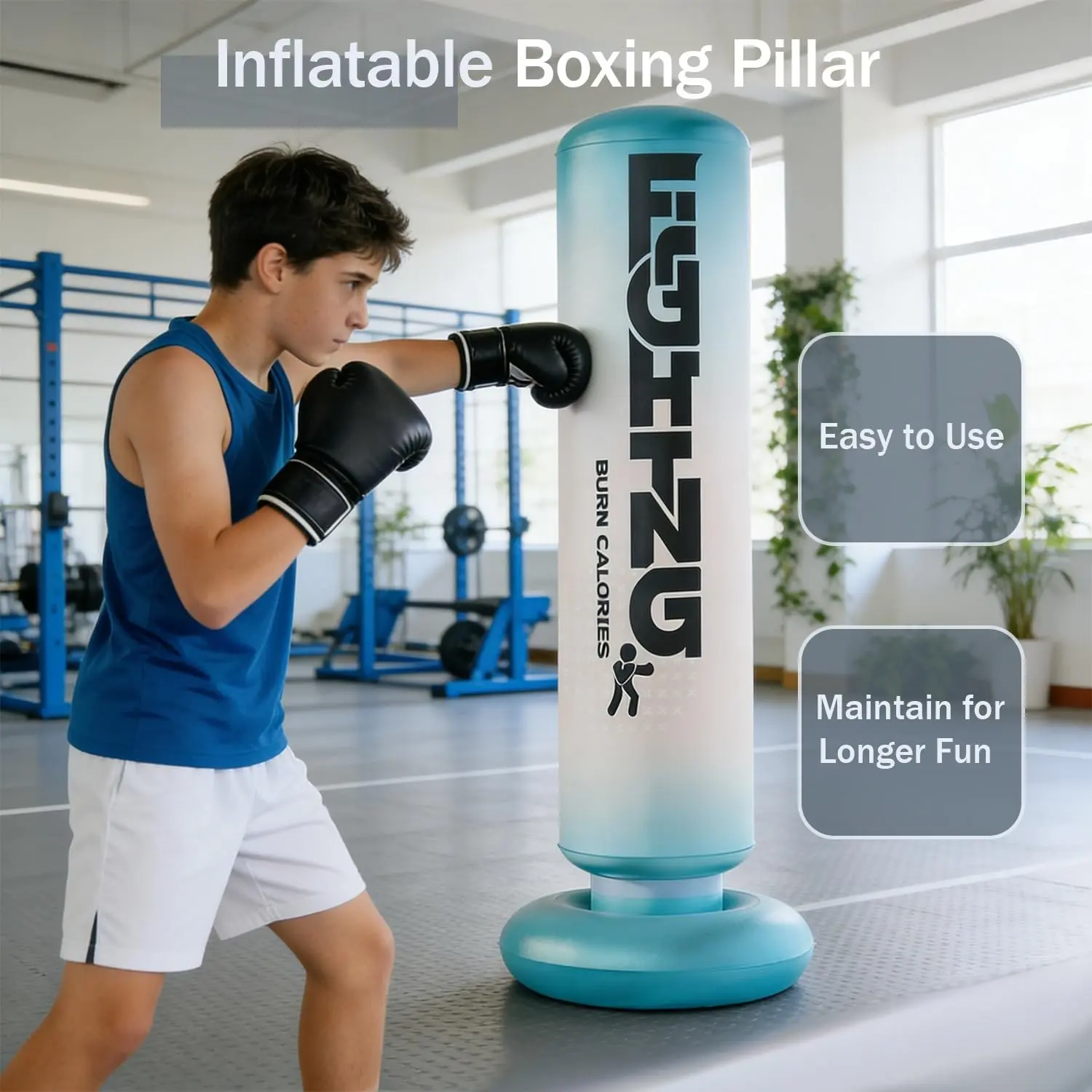 Boxing Bag Set, 57-Inch Inflatable Punching Bag, Durable PVC, Quick Rebound, Waterproof Base, Boxing Training Equipment, Boxing Training Gear, Gift for Boys and Girls, Ages 4-12
