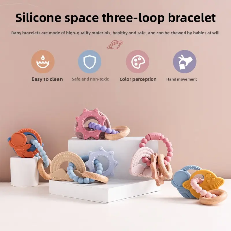 Baby Grasp Toy Teether, Silicone Teething Bracelet, Soothing Toy for Babies to Prevent Hand Sucking
