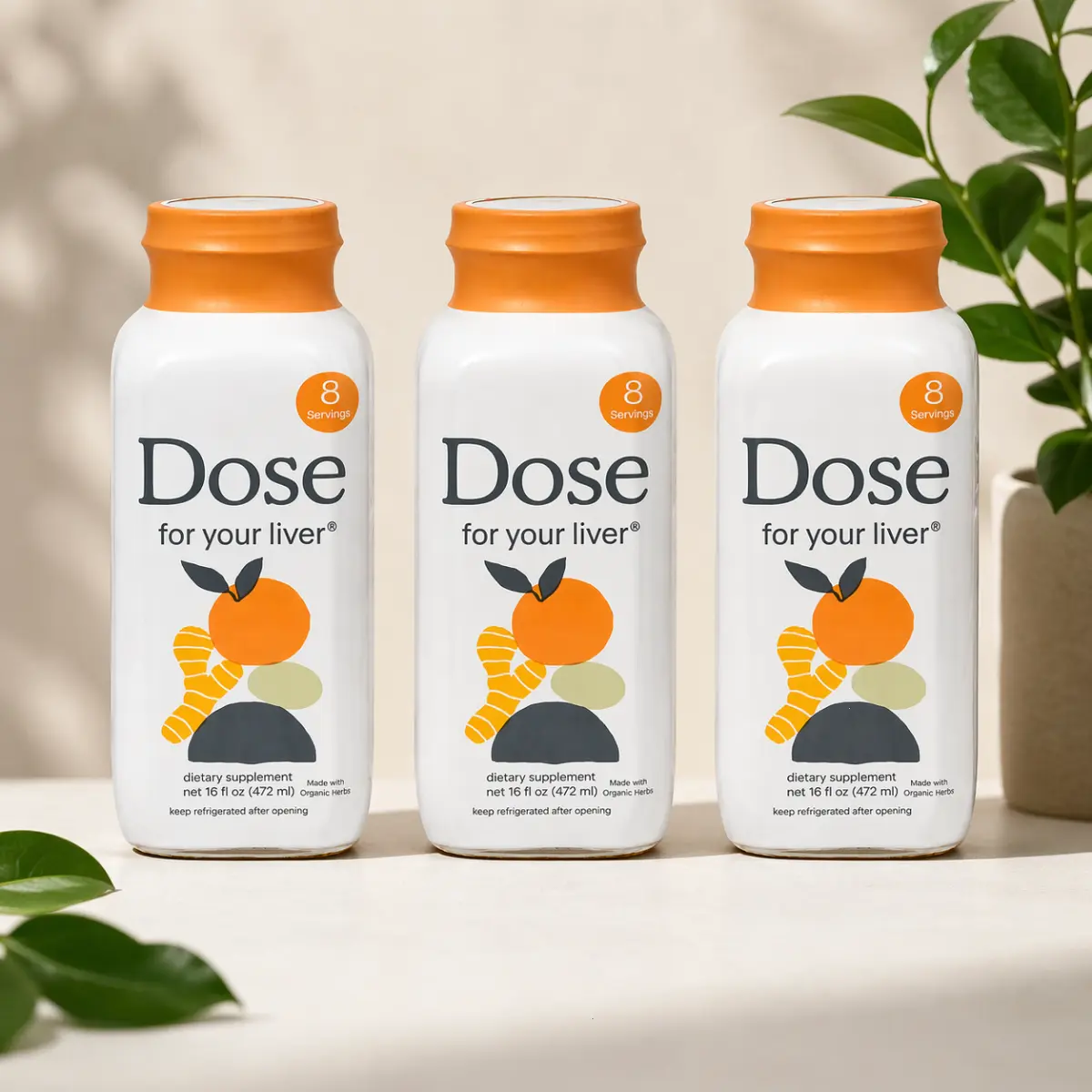 DOSE Liver Support Detox Liquid Supplement, 16 fl oz, with Milk Thistle, Turmeric, Ginger & Dandelion, Daily Liver Cleanse Wellness Drink, Gut Health & Digestion Support, Vegan, Gluten-Free, Sugar-Free, Non-GMO