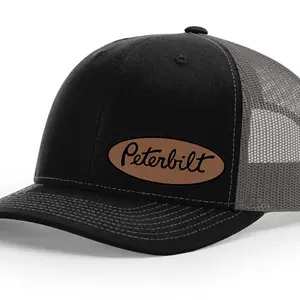 Peterbilt Truck Logo Side Panel Laser Engraved Leather Patch Richardson 112 Snapback Trucker Hat Cap 60% Polyester 39% Cotton 1% Spandex Mesh Back 6-Panel Structured Mid-Profile 3.5 Inch Crown