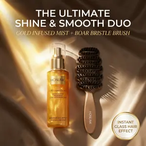 Honlink Hair Care Salon Finish Duo: Boar Bristle Brush + Leave-In Conditioner Spray | Tame Frizz & Protect Hair for All Types,Infused with Rosemary & Argan Oil, Color Safe, Vegan