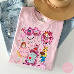 Coquette Teacher Valentine Book Character Collage Tee | Oversized Graphic Shirt