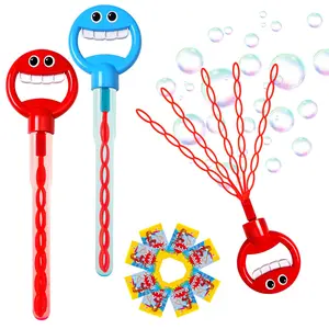 Bubble Wand 2 Pack  36 Hole Smiling Face For Outdoor Game 5-claw Cute Hand-shape Sticks Party Favors Birthday Gifts Wedding (2pcs/blue+red)