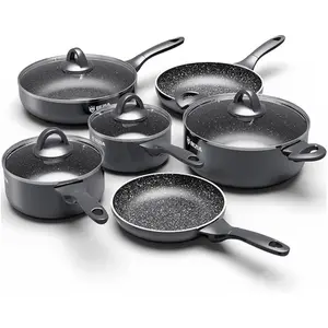 Induction Cookware Pots and Pans Set 10 Piece, BEZIA Dishwasher Safe Nonstick Cooking Pans, Stay-Cool Bakelite Handle, Scratch Resistant Kitchen Sets with Frying Pans, Saucepans & Stockpot