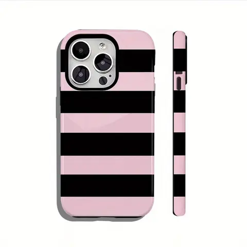 Two-In-One Film Case with Black And Pink Stripes - Stylish, Shock-Resistant, And Long-Lasting Protection - Phone Case, Retro Christmas Movie Phone Case for iPhone 17 16 15 14 13 12  Pro Max X XS & SS Galaxy S21–S25 Plus Ultra, Holidays Xmas Tough Case,, i