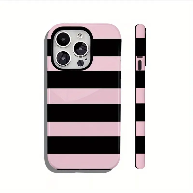 Two-In-One Film Case with Black And Pink Stripes - Stylish, Shock-Resistant, And Long-Lasting Protection - Phone Case, Retro Christmas Movie Phone Case for iPhone 17 16 15 14 13 12  Pro Max X XS & SS Galaxy S21–S25 Plus Ultra, Holidays Xmas Tough Case,, i
