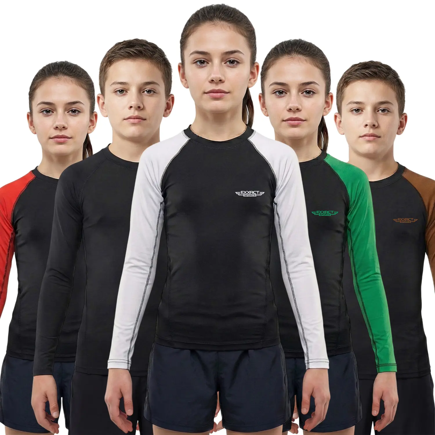 Exxact Sports Kids White BJJ Rash Guard Long Sleeve, Ranked No Gi Jiu Jitsu Compression Shirt for Boys & Girls for MMA, Wrestling