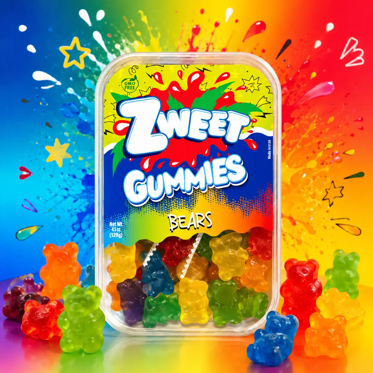 Rainbow Soft Chewy Bear Shaped Candy Gummy  | Zweet | With Tongs For Sharing