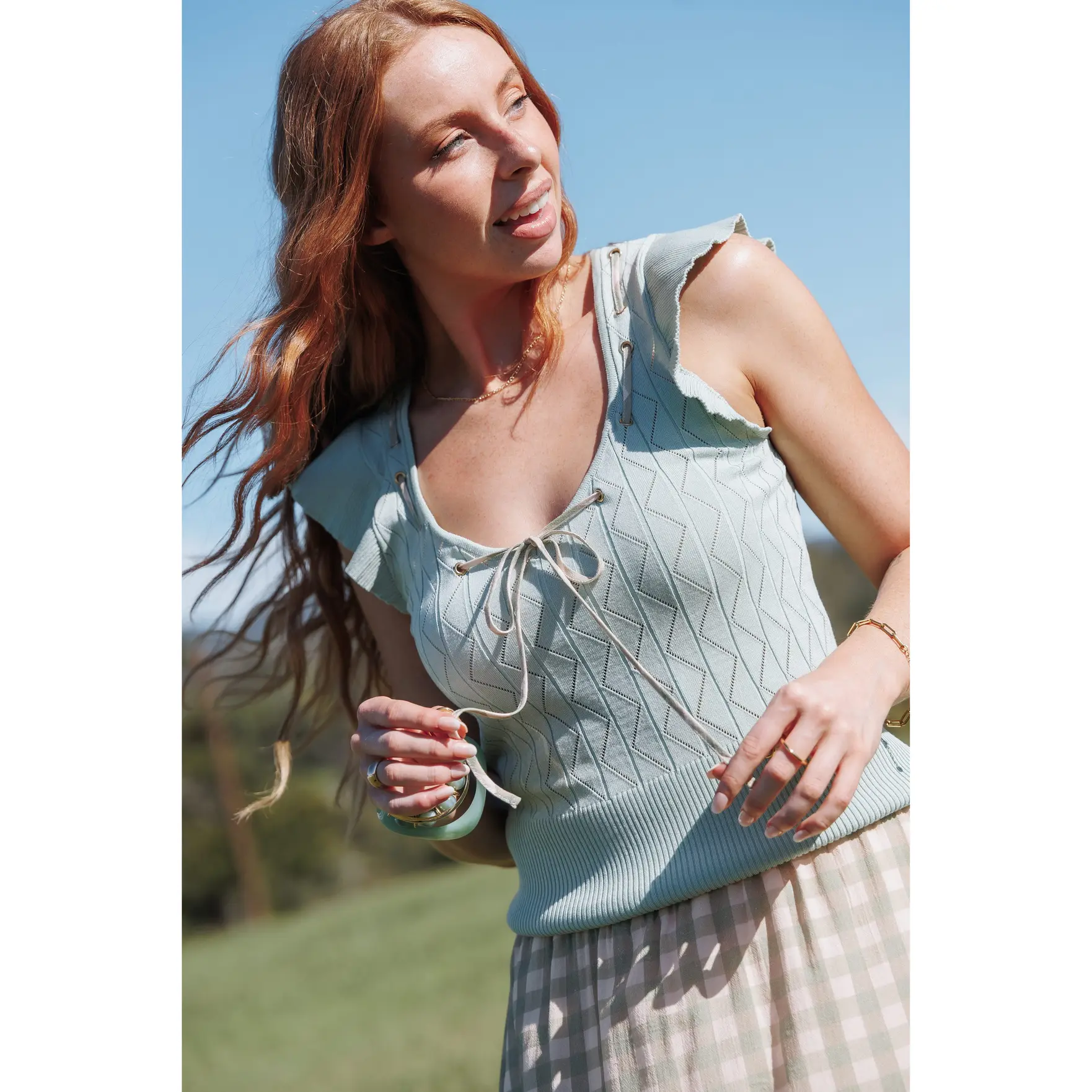 Tucker Pointelle Knit Top - Sage Green